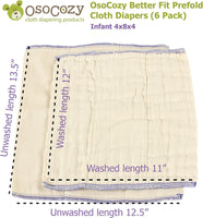 OsoCozy Better Fit Unbleached Cotton Prefolds, 6-Pack