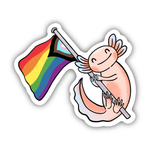 Big Moods Axolotl with Progress Pride Flag Vinyl Sticker