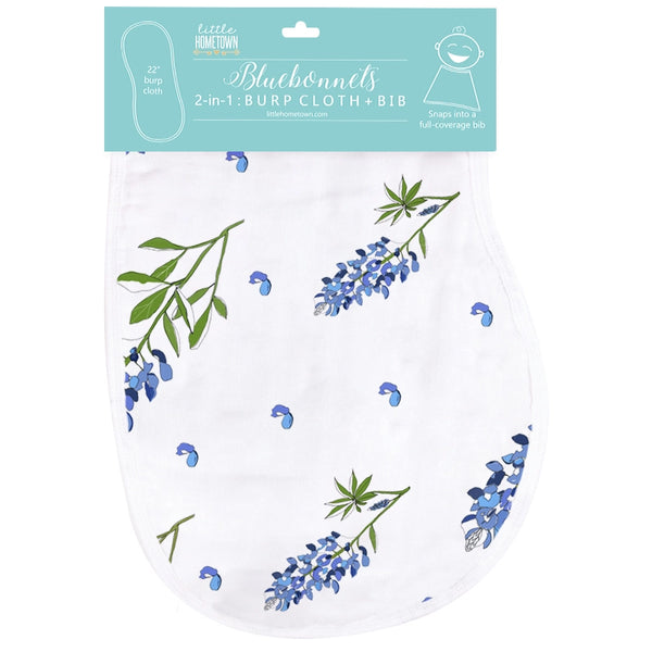 Little Hometown 2-in-1 Burp Cloth & Bib: Bluebonnets