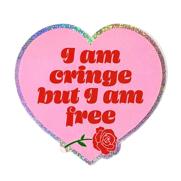 *NEW* Krystan Saint Cat 'I Am Cringe But I Am Free' Large Glitter Vinyl Sticker