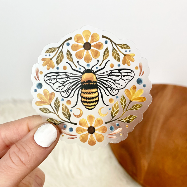 Big Moods Bee and Flowers Clear Vinyl Sticker