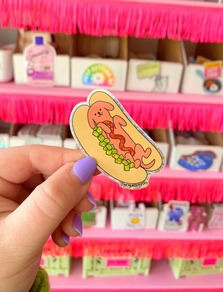 *NEW* The Peach Fuzz Hot Doggy Dog Glitter Vinyl Sticker