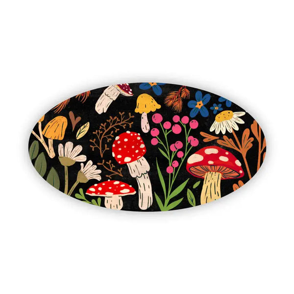 Big Moods Mushroom and Flowers Black Pattern Vinyl Sticker