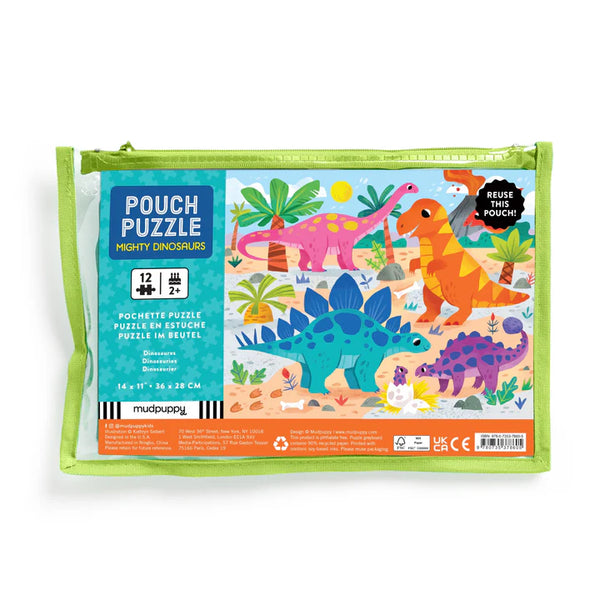 *NEW* Mudpuppy Mighty Dinosaurs 12-Piece Pouch Puzzle