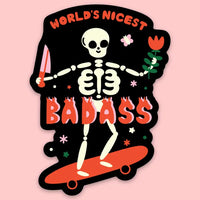 Tender Ghost 'World's Nicest Badass' Skeleton Vinyl Sticker