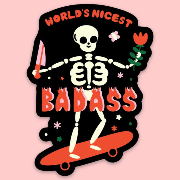 Tender Ghost 'World's Nicest Badass' Skeleton Vinyl Sticker