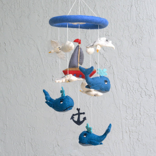 The Winding Road Felt Mobile - Whale & Sailboat