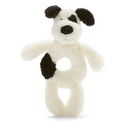 Jellycat Bashful Black & Cream Puppy Ring Rattle