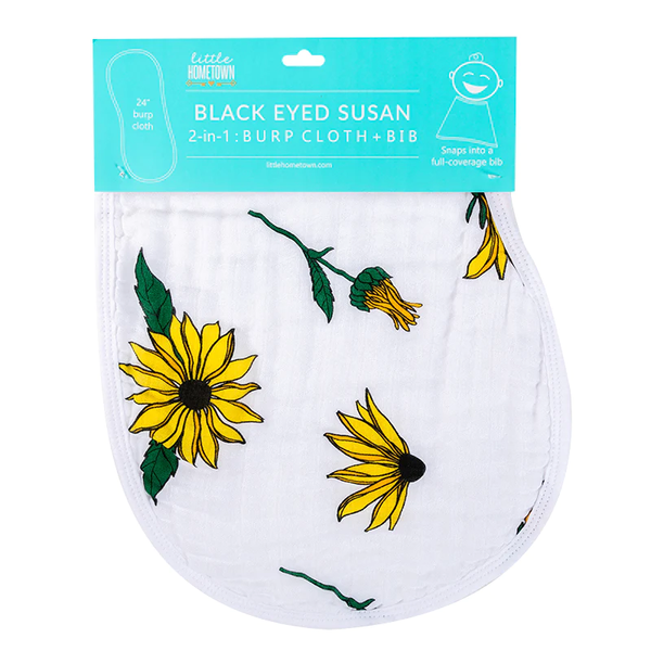 Little Hometown 2-in-1 Burp Cloth & Bib: Black-Eyed Susan