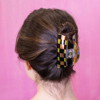 Iridescent Checkered Black Claw Hair Clip