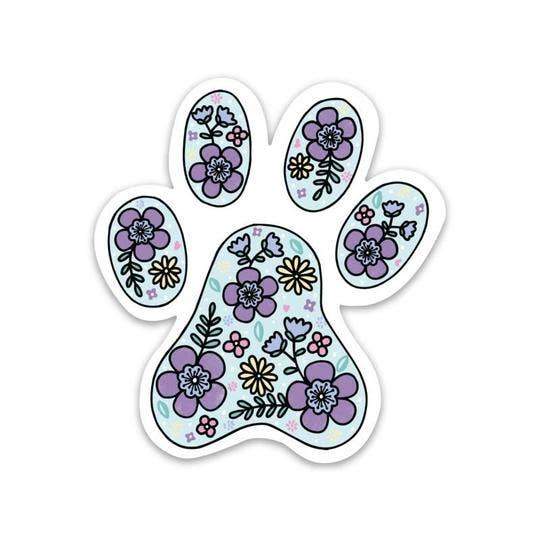 Big Moods Purple Floral Paw Print Vinyl Sticker