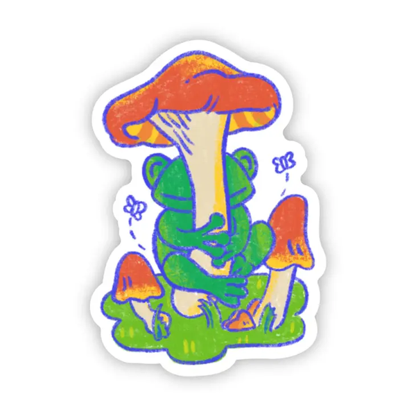Big Moods Frog Hugging Mushroom Vinyl Sticker