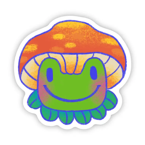Big Moods Frog with Mushroom Hat Vinyl Sticker