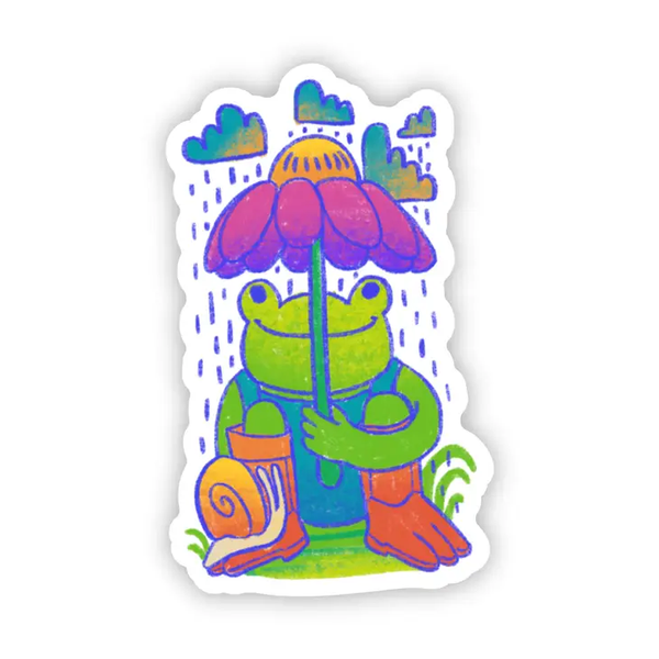 Big Moods Frog Holding Umbrella Flower Vinyl Sticker