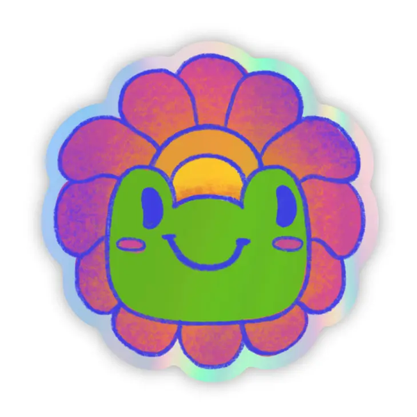Big Moods Holographic Happy Flower Frog Vinyl Sticker