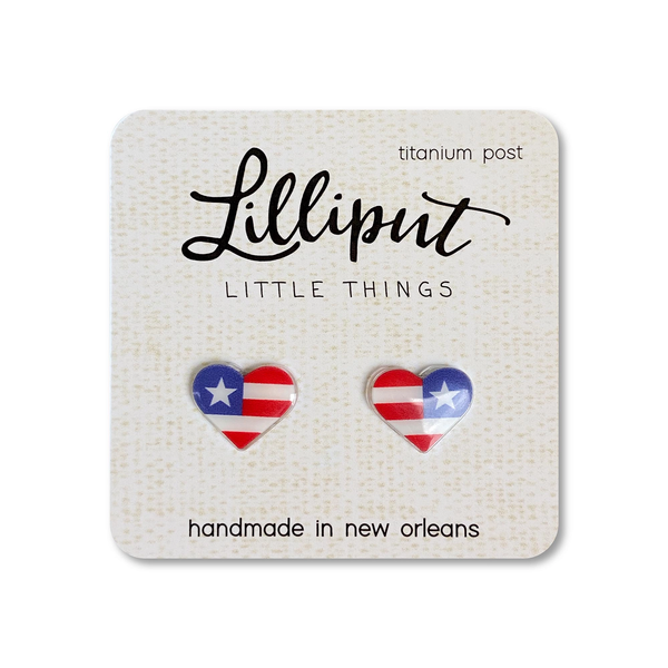 Lilliput Little Things Earrings - American Flag Hearts