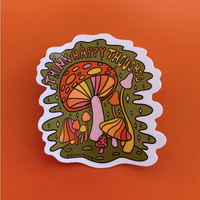 Doodle By Meg 'Think Happy Thoughts' Mushroom Vinyl Sticker